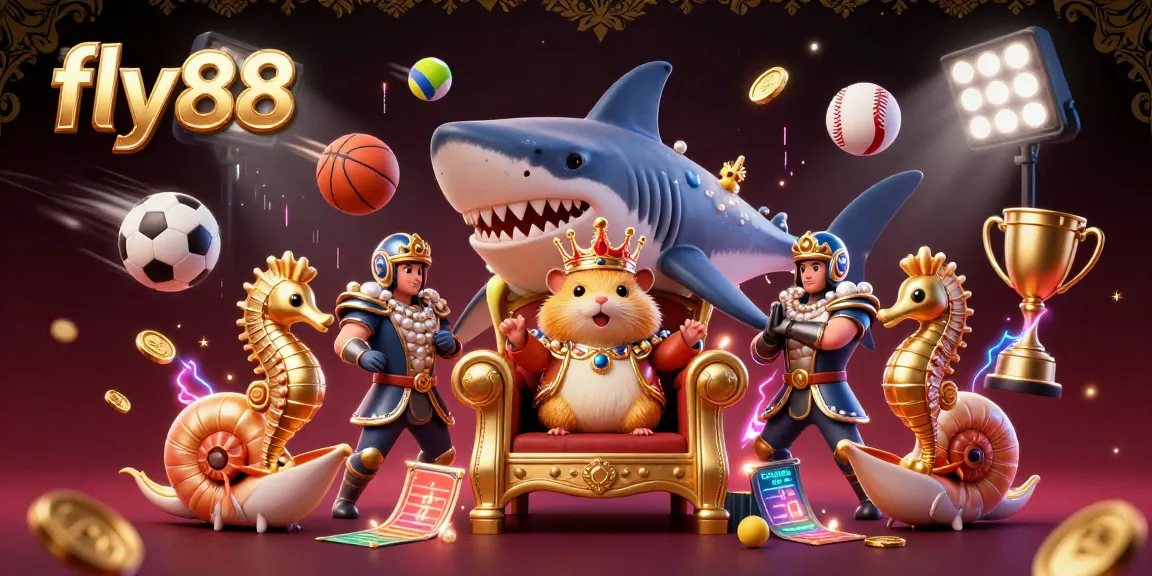 Engage with the dynamic fly88 casino scene featuring a fierce hamster king with sports elements.