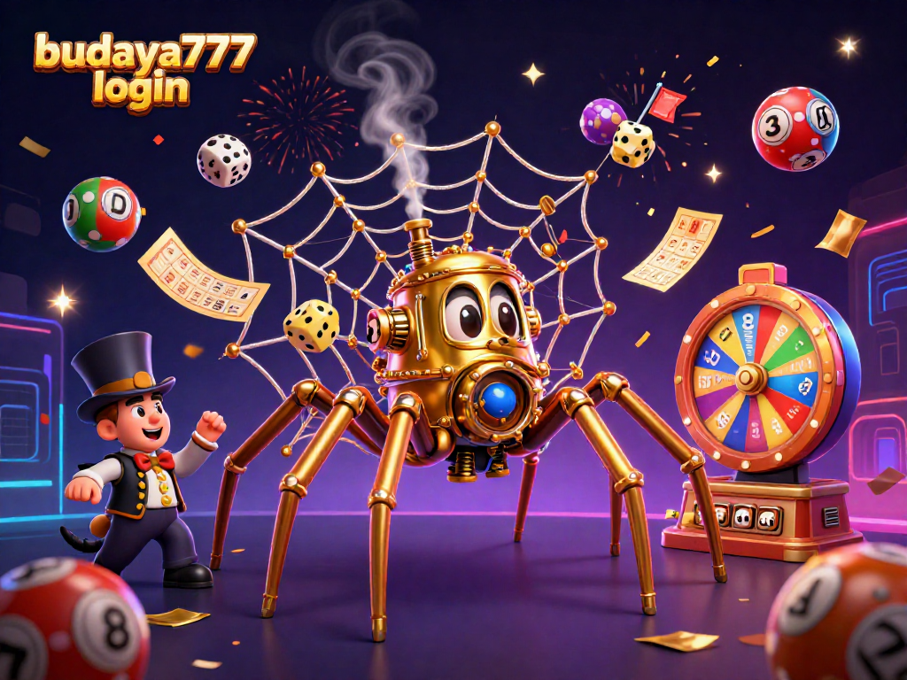 Bermain budaya777 login dengan atmosfer yang meriah, dikelilingi bola lotere berwarna-warni dan hadiah emas.