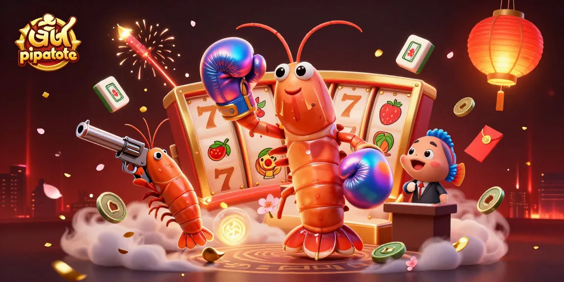 Pipatoto's thrilling slots scene captures a mantis shrimp and friends celebrating casino wins.