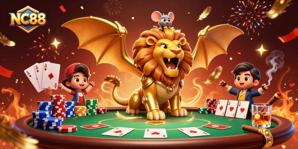 NC88 showcases thrilling poker action with a chimera and mouse jockey conquering the game.