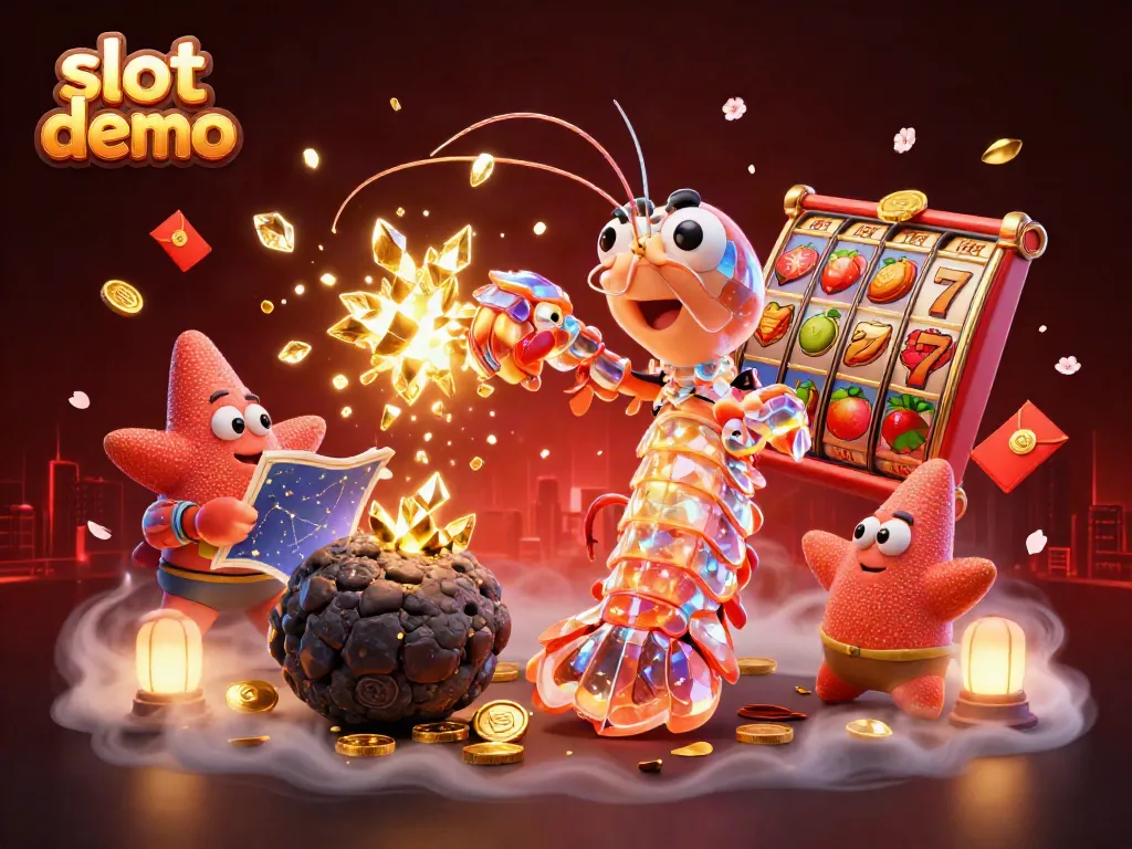 Slot demo di GWP168 dengan ilustrasi 3D samurai udang memukulkan asteroid berisi koin.