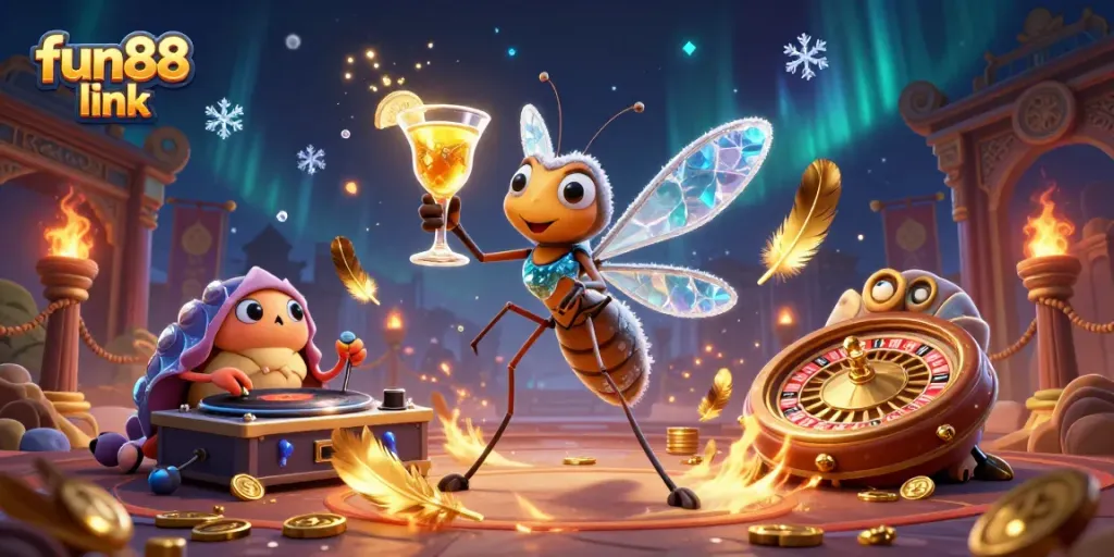 Experience the excitement at fun88 link with a vibrant 3D casino scene showcasing unique characters and game elements.