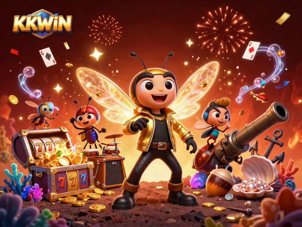 Experience the exhilarating world of KKWIN with vibrant casino elements and animated characters in action.