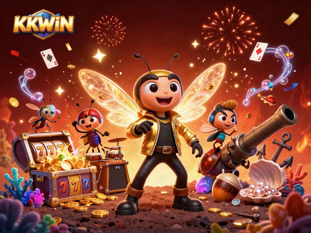 Experience the exhilarating world of KKWIN with vibrant casino elements and animated characters in action.