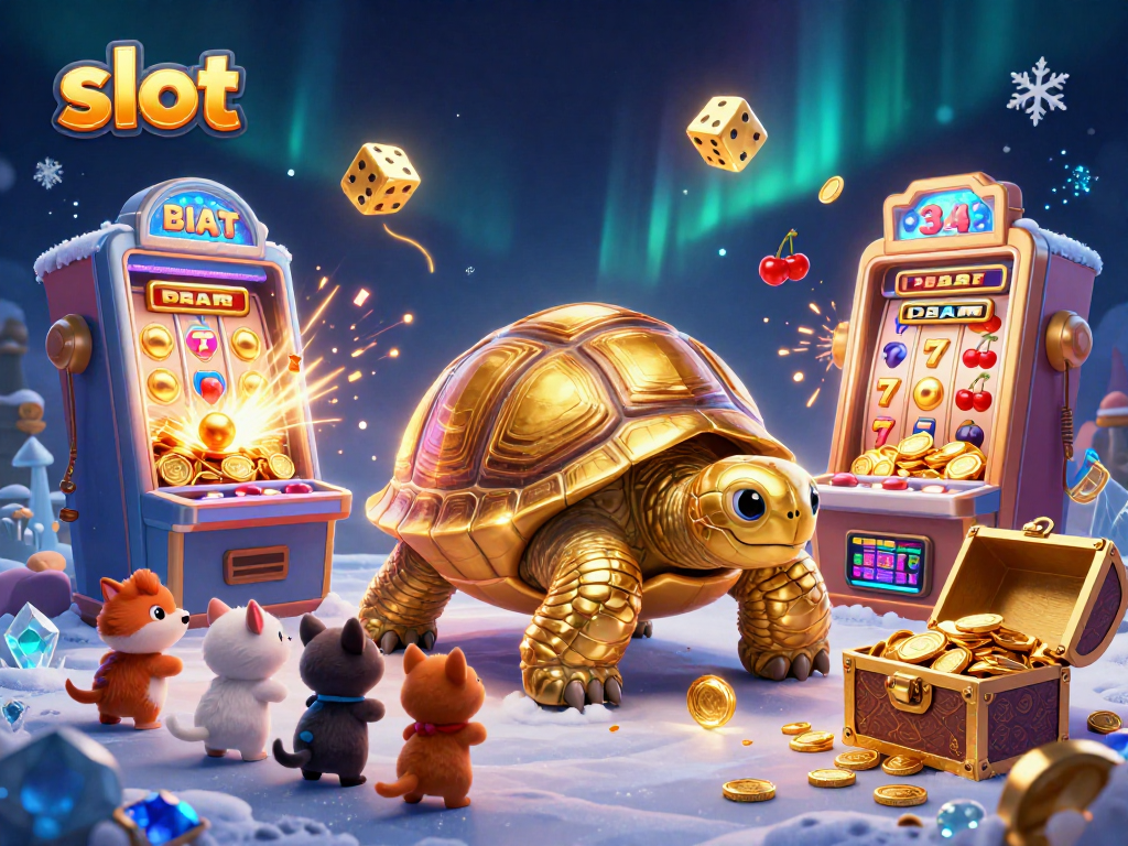 Excited animals play slot games featuring vibrant jackpots and golden tortoises.