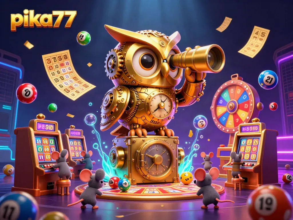 Play exciting games at pika77 while surrounded by colorful lottery elements and animated casino features.