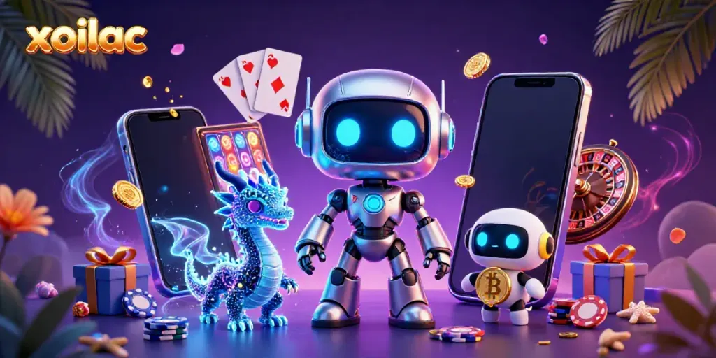 Xoilac combines dynamic casino elements with a cyberpunk style featuring its unique characters.