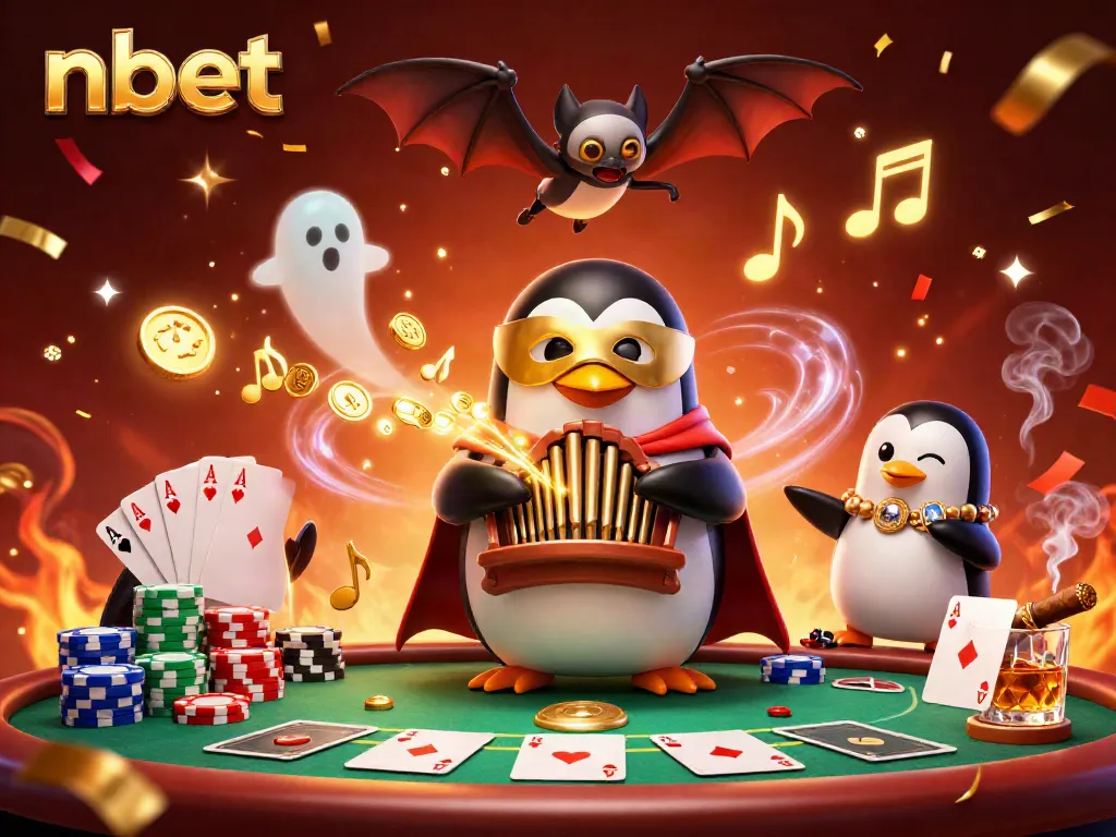 Experience the thrilling atmosphere of nbet with a cartoon scene showcasing poker excitement and whimsical characters.