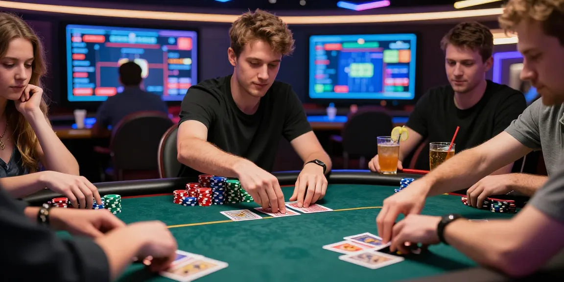 Login Domino88 at a vibrant poker table with friends and colorful chips.