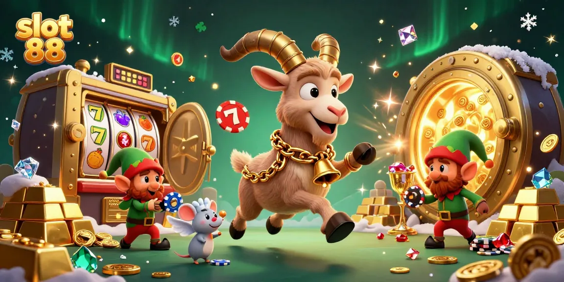 Experience the thrilling excitement of slot 88 through a vibrant 3D casino illustration with cartoon characters.