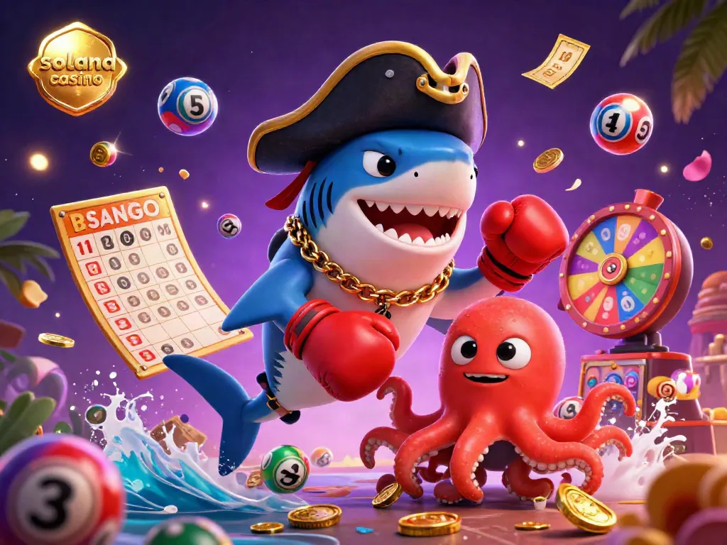 Engaging solana casino scene with animated characters and lottery activities showcasing crypto gaming excitement.