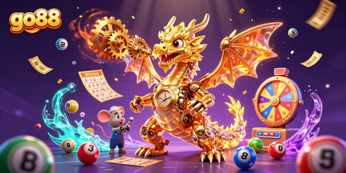 Experience thrilling gaming adventures with go88's vibrant casino illustration featuring colorful lottery balls and golden prizes.