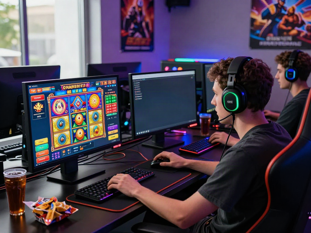 Gamer engaged in akunjp slot game with immersive digital environment.