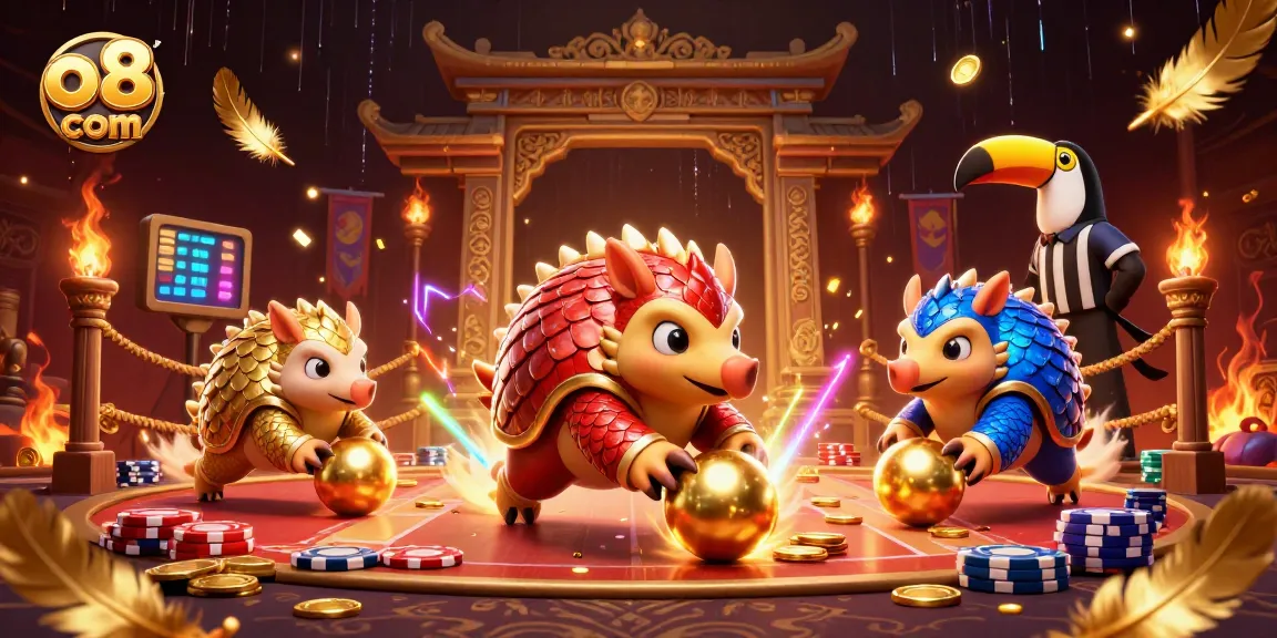 Bet big at o8 com with pangolins in armor amid poker chips and vibrant casino action