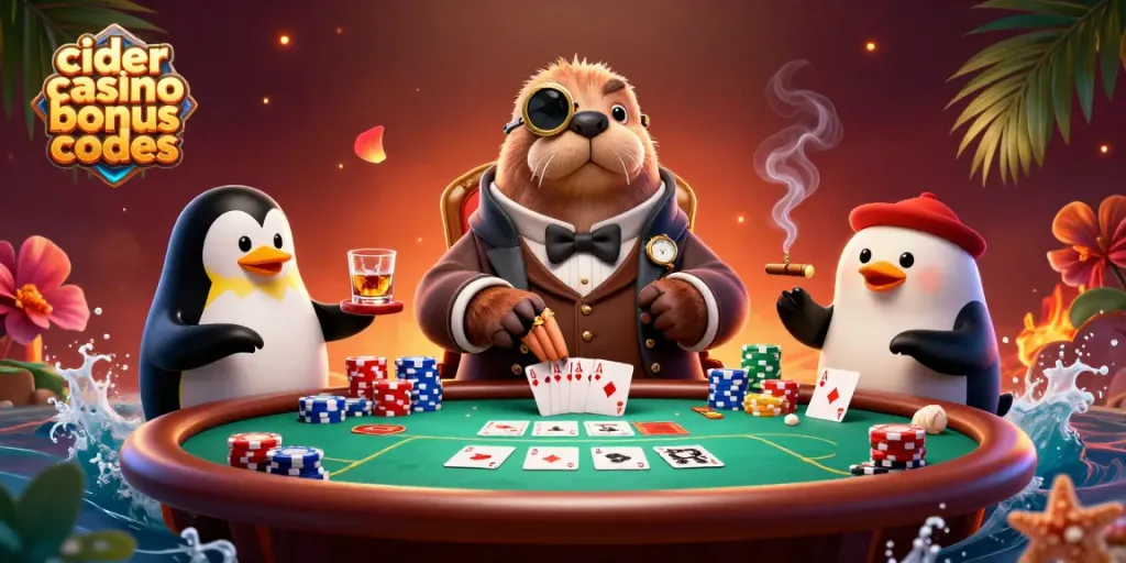 Experience fun and winning at Cider Casino with bonus codes while playing this engaging poker game scene.