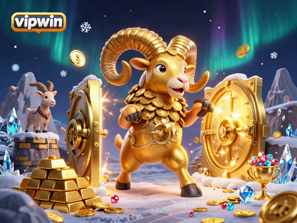 Engage in thrilling gaming action at vipwin with the golden ram character leading the charge in a vibrant casino scene.