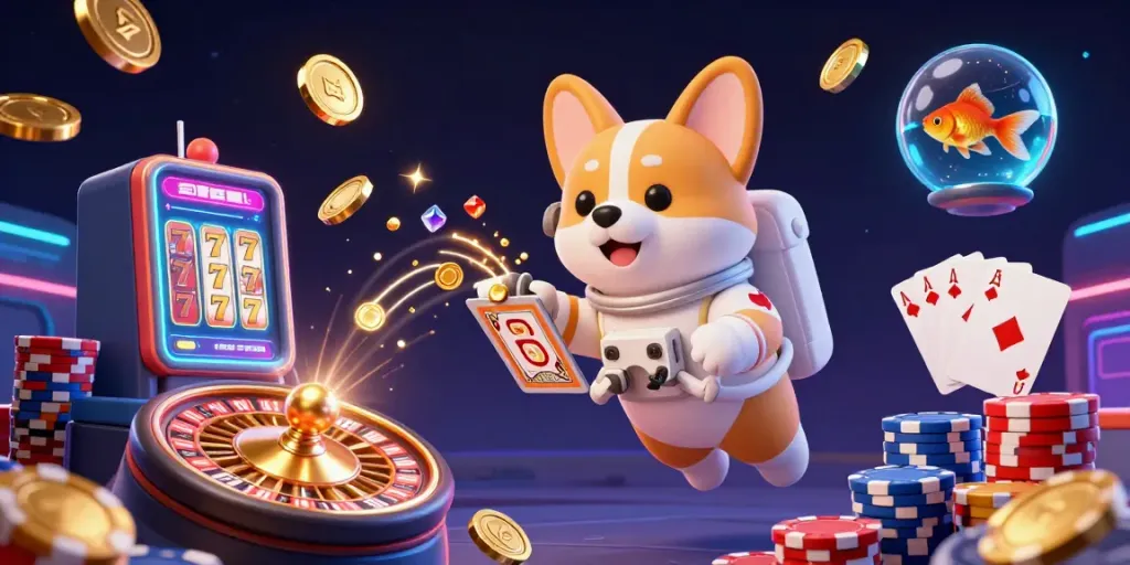 Memenangkan jackpot di citybagelandcafe dengan corgi astronot dan koin emas mengalir