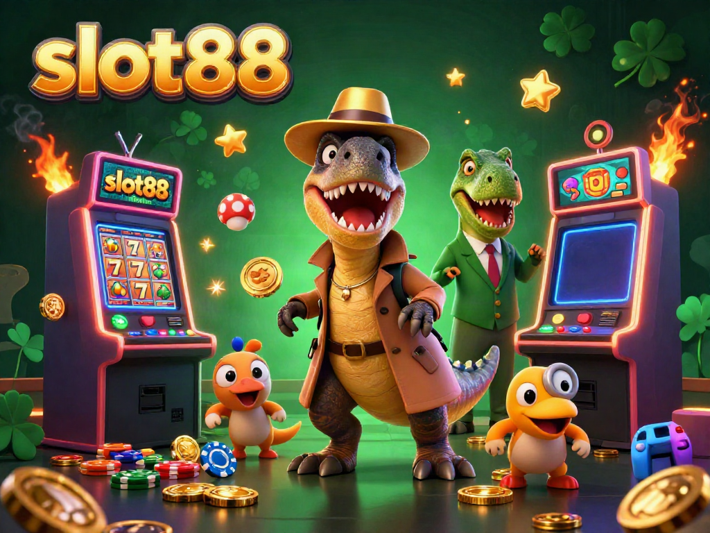 Slot88 adalah simbol kemenangan di mesin slot dengan karakter kartun dino yang mencuri perhatian!