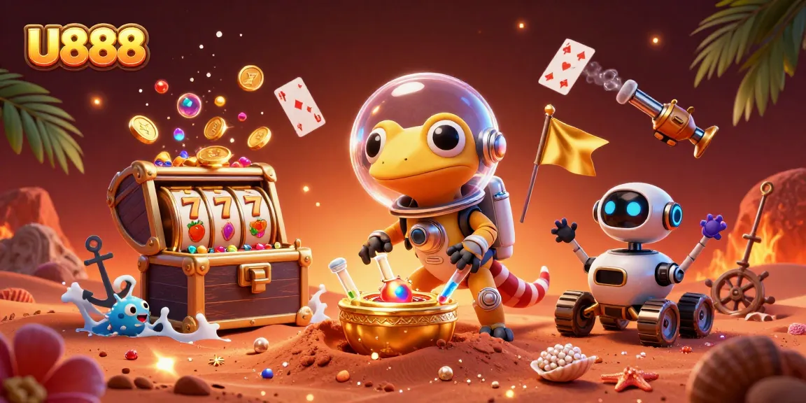 Experience the thrill of U888's golden casino adventure with vibrant characters and treasures.