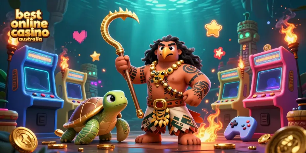 Engage in the vibrant gaming scene embodying the best online casino Australia with exciting animated characters and casino elements.