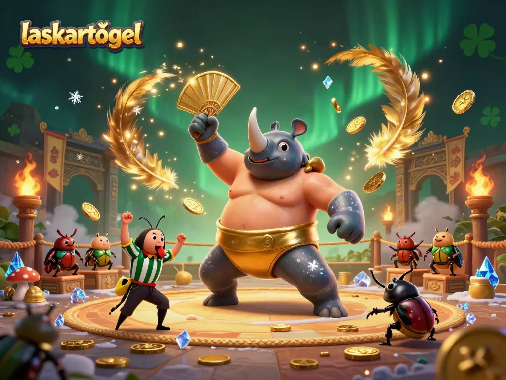 Engage in thrilling action at laskartogel with a dynamic sumo champion beetle and cheering insect spectators.