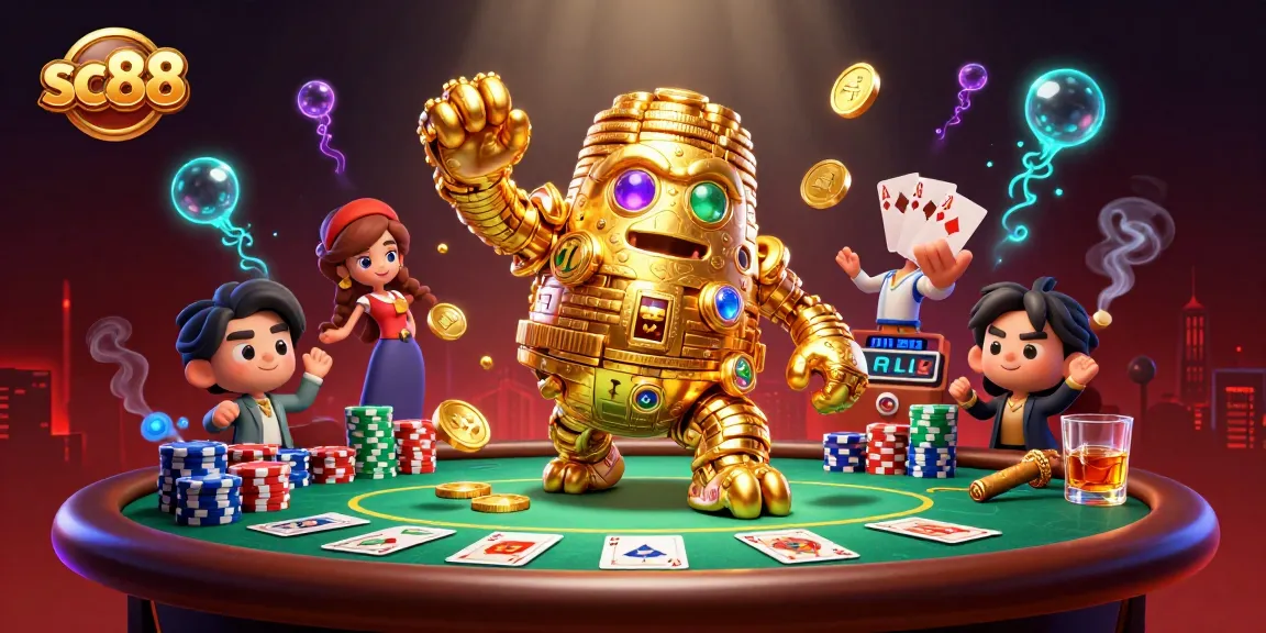 Engage in thrilling gameplay at SC88 with a vibrant casino scene and dynamic slot elements.