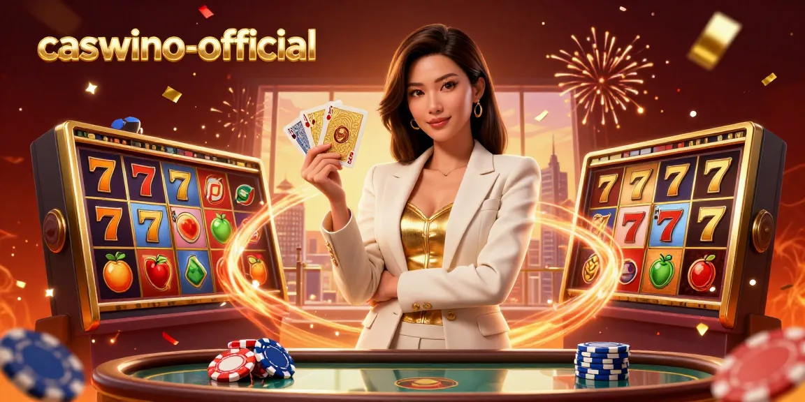 Experience thrilling action at Caswino-official with the glamorous deck of cards, vibrant casino elements.