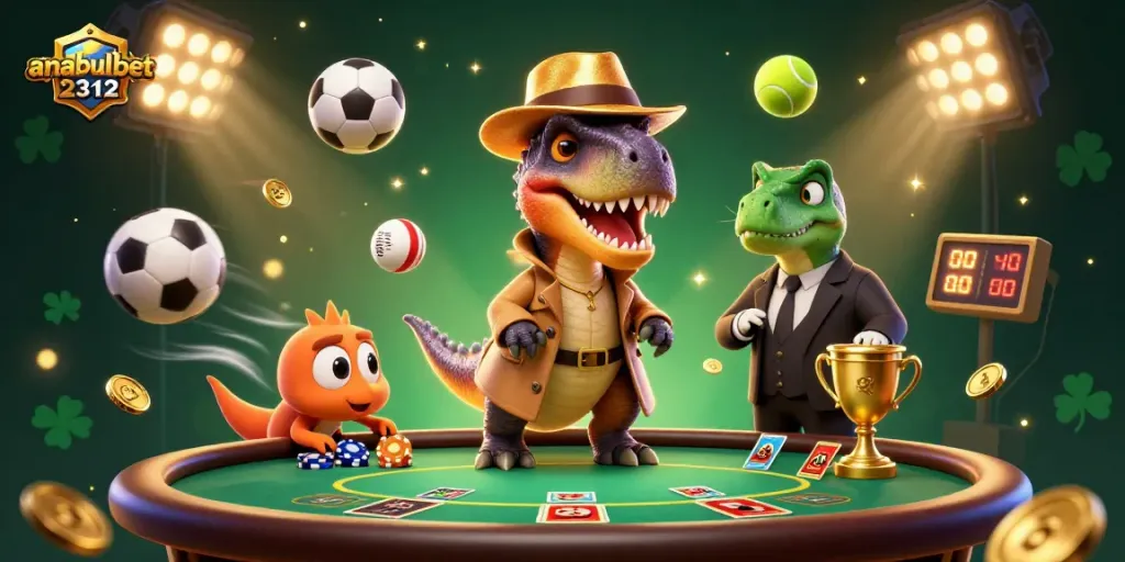 Gambarkan anabulbet2312 dengan velociraptor di meja blackjack, mencuri perhatian dan chip.