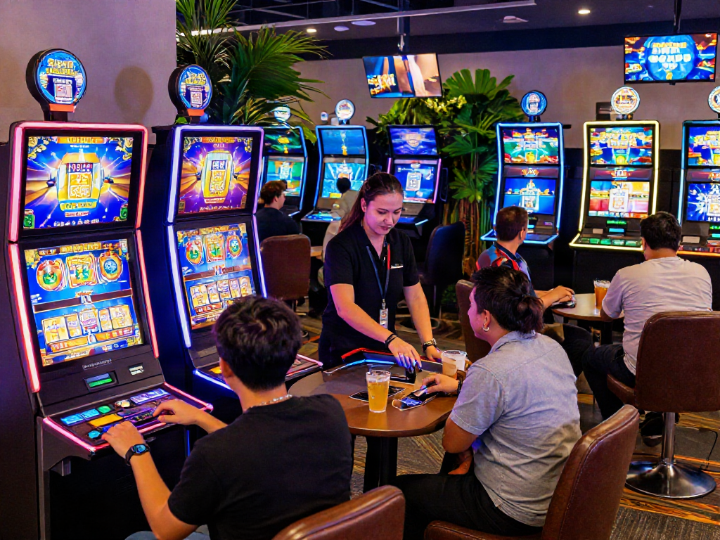 Players enjoying the excitement of slot deposit QRIS in a vibrant casino setting.