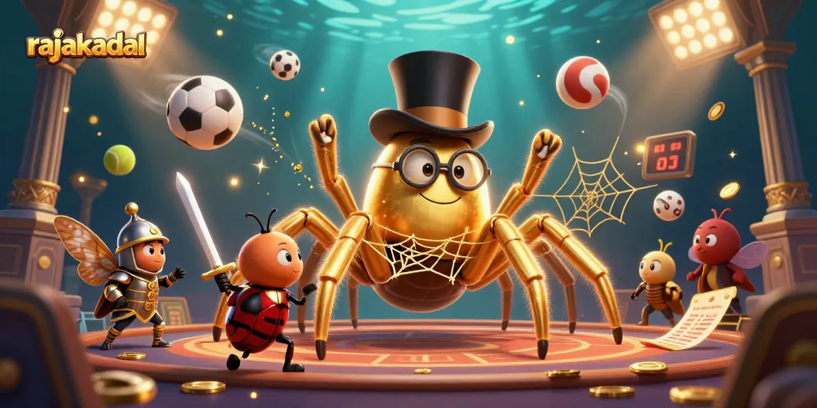 Menangkan pengalaman bermain di rajakadal dengan tarantula emas dan ksatria kecil dalam ilustrasi kasino yang menawan.