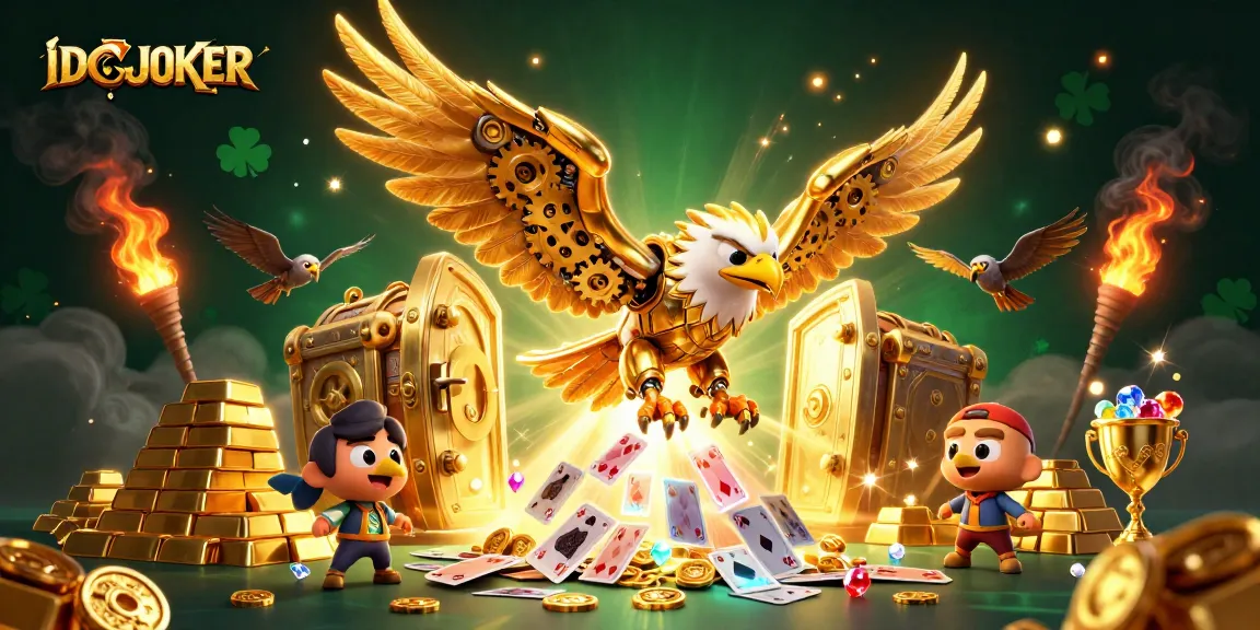 Experience thrilling gameplay with IDCJOKER as a golden eagle dives through holographic cards.