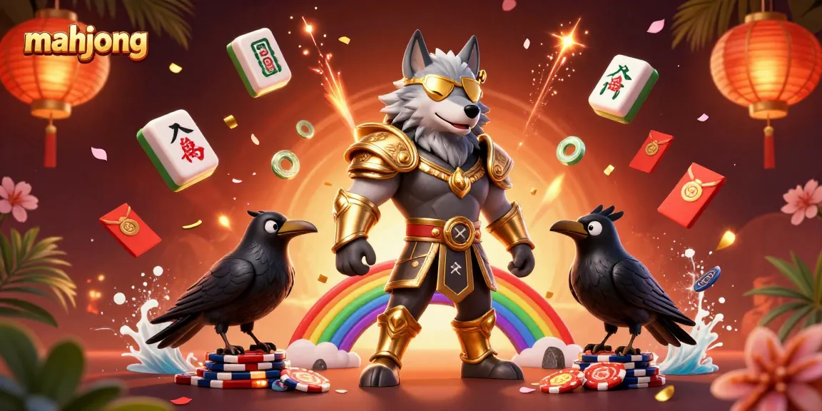 Immerse in mahjong excitement with dynamic 3D characters, festive tiles, and golden graphic details.