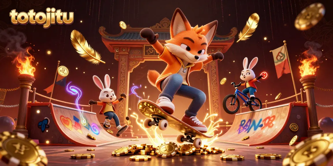Experience engaging casino-themed action with totojitu featuring fox and rabbit characters performing tricks.