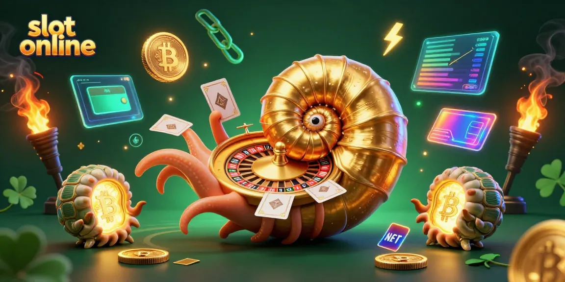 Spin the reels and win with slot online in this vibrant 3D casino scene featuring a giant nautilus roulette wheel.