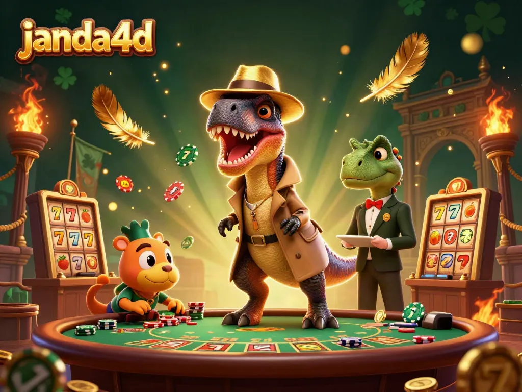 janda4d yang menarik terlihat dengan velociraptor di kasino, mencuri perhatian saat bermain blackjack yang seru