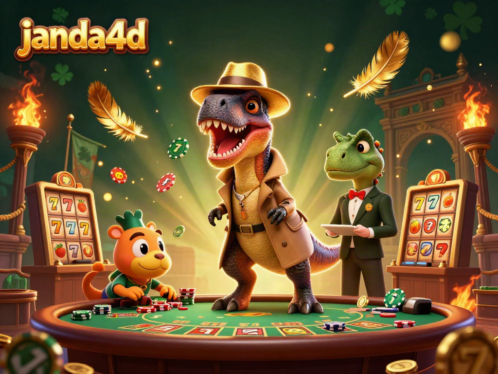 janda4d yang menarik terlihat dengan velociraptor di kasino, mencuri perhatian saat bermain blackjack yang seru