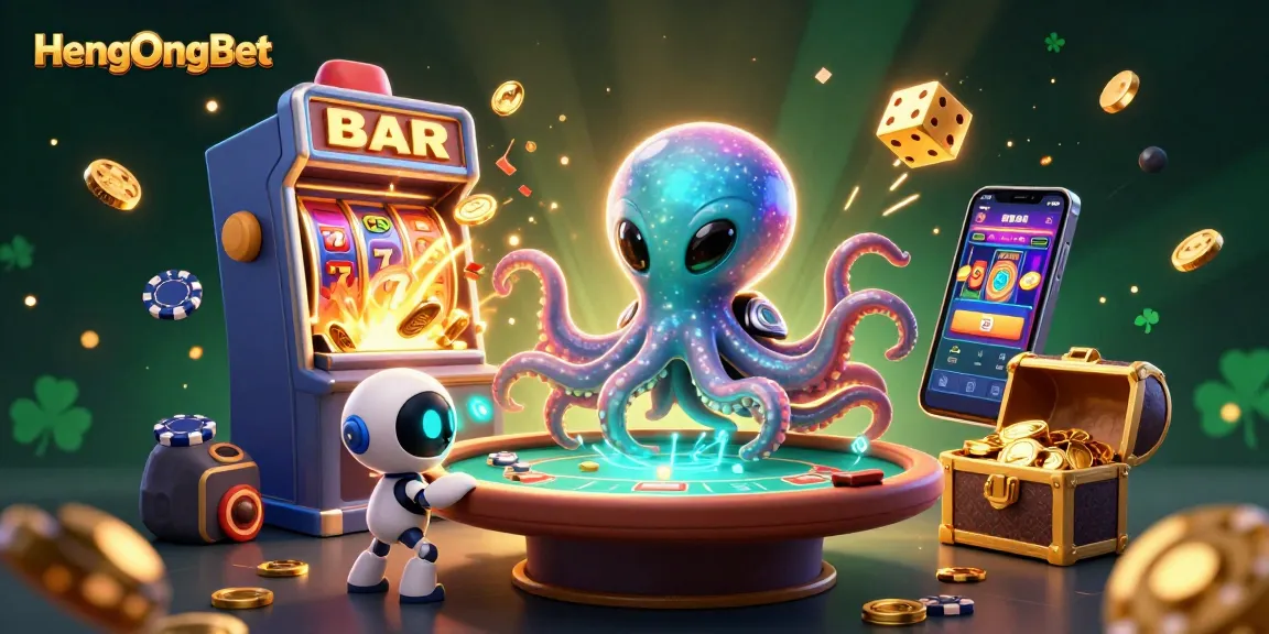 Engage in exciting gameplay at HengOngBet with a vibrant 3D casino scene featuring alien characters and jackpot moments.