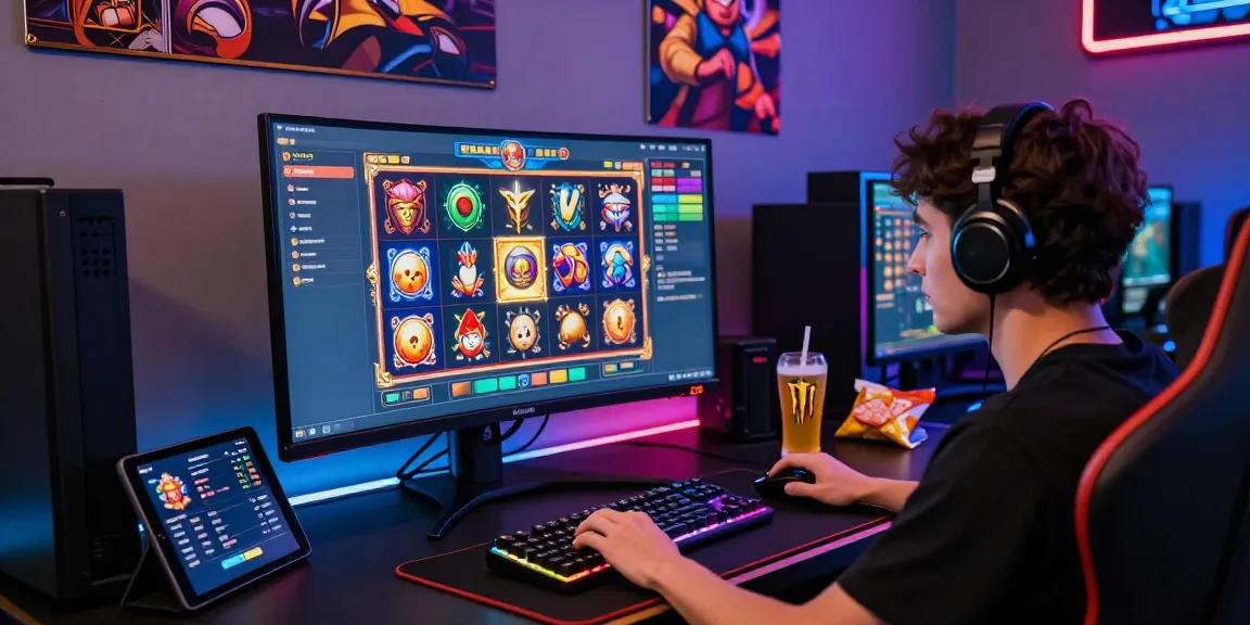 Engaging gaming setup showcasing excitement of เว็บสล็อตฝาก-ถอนไม่มีขั้นต่ำ with vibrant slot game visuals.