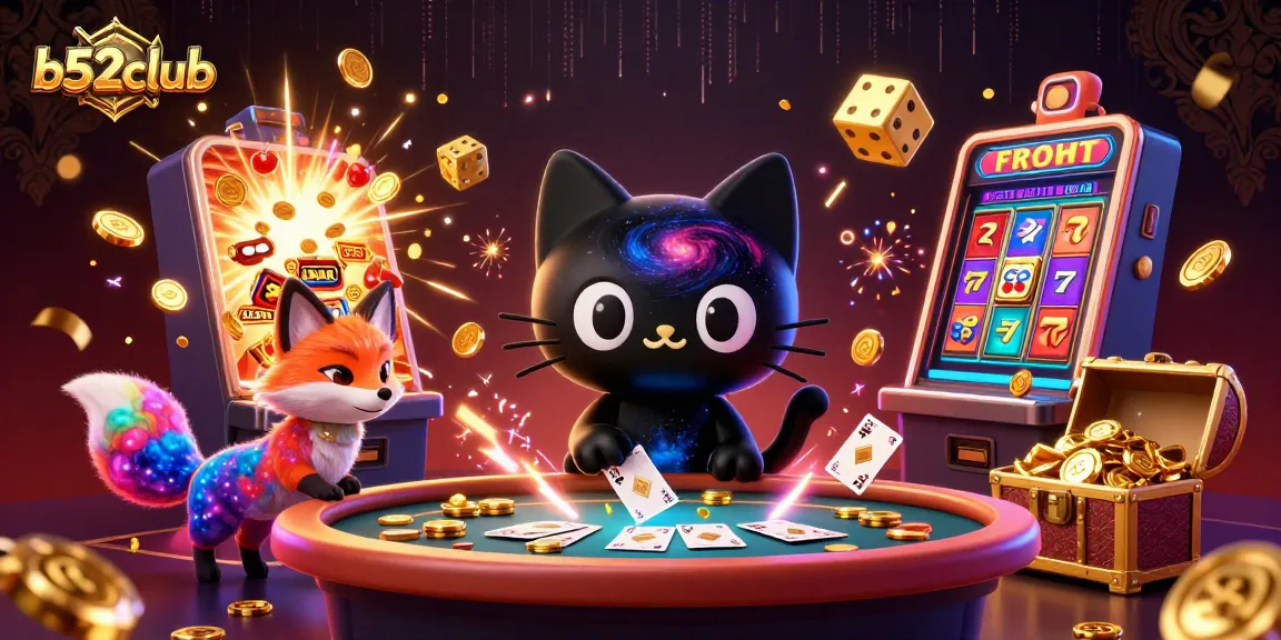 Win exciting rewards at b52club with a cosmic casino adventure featuring vibrant characters and game elements.
