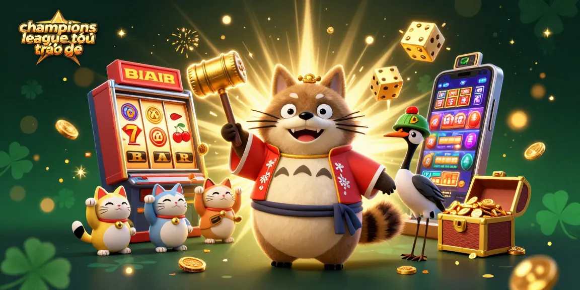 Bet big on champions league trực tiếp with colorful casino elements and dynamic characters celebrating winnings.