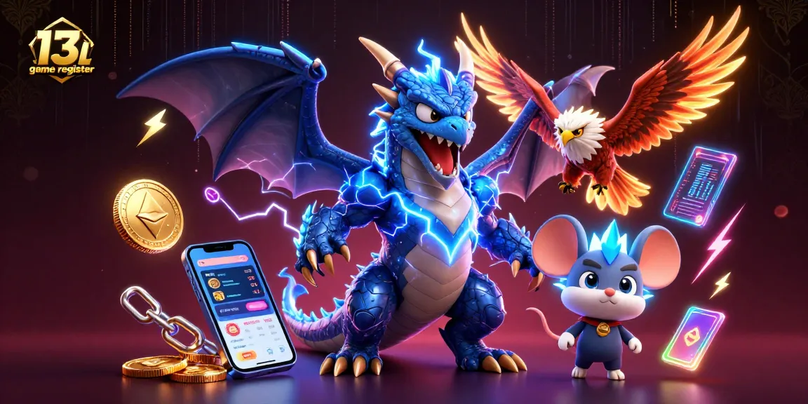 Engage with 13l game register's thrilling gaming experience surrounded by vibrant digital elements.