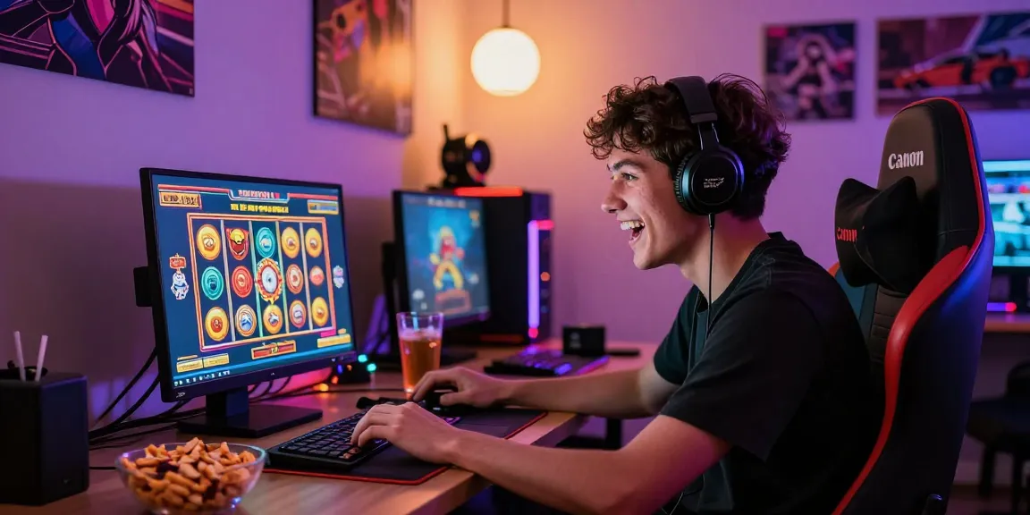 MPO777 login on a laptop with vibrant slot game graphics in an inviting gaming setup.