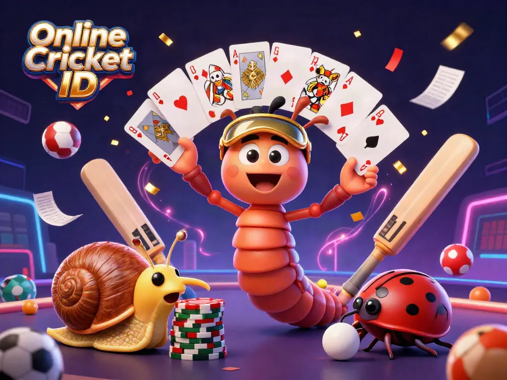 Engage in thrilling betting with an Online Cricket ID, featuring colorful sports elements and vibrant characters.