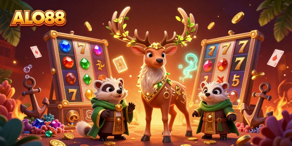 Experience thrilling gameplay with ALO88 and vibrant casino elements in a magical scene.
