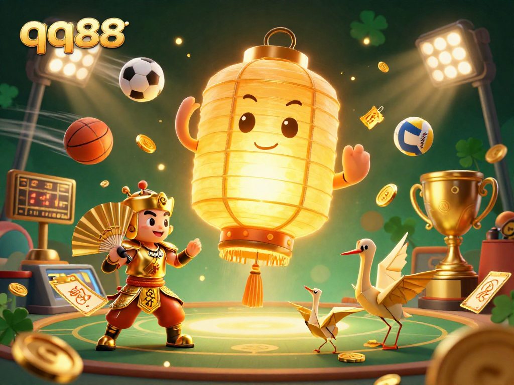 Engage with thrilling qq88 gaming at the night market casino featuring dynamic sports elements and golden imagery.