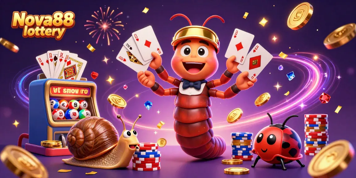 Play and win with the exciting Nova88 lottery, featuring vibrant characters and dynamic game elements.