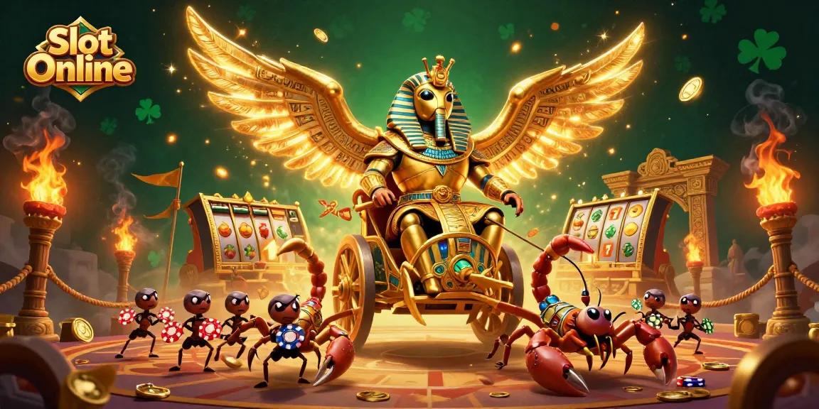 Experience exciting Slot Online action with a golden scarab beetle and dazzling game symbols.