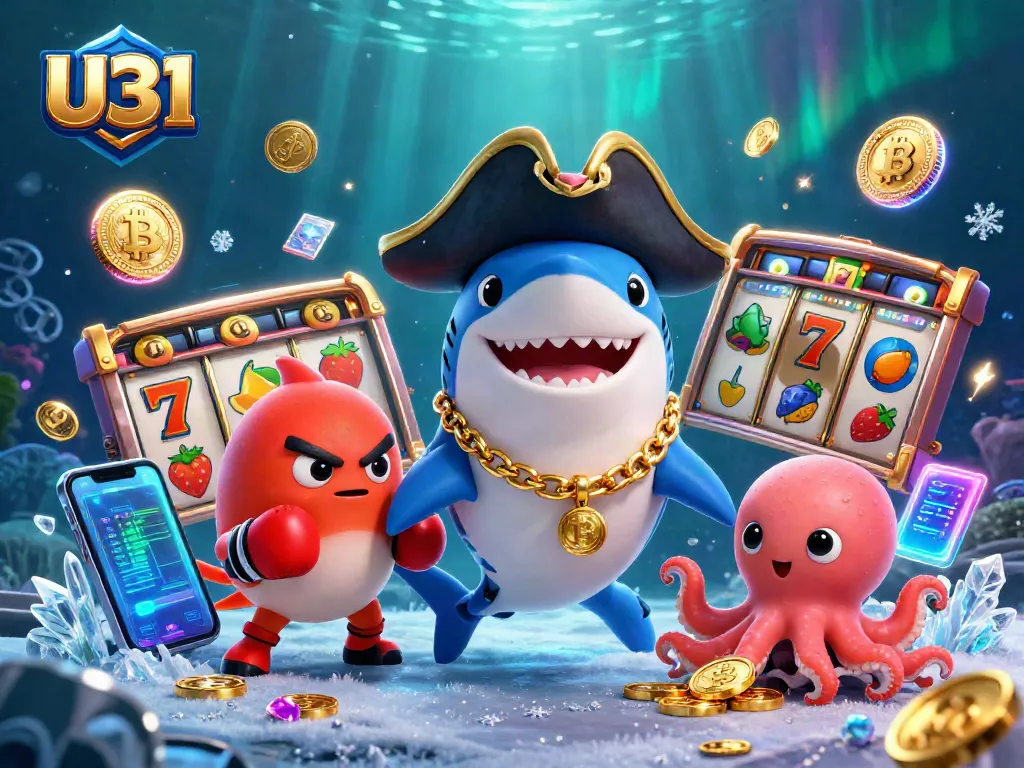 Experience gaming thrills with U31 through vibrant characters and dynamic slot machine elements.