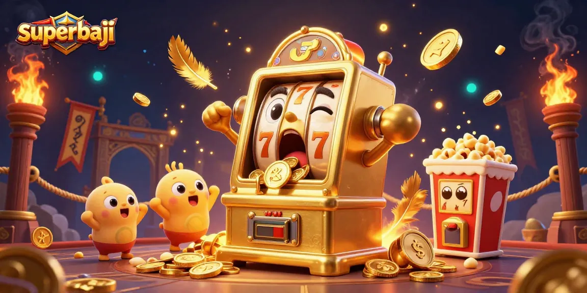 Experience superbaji excitement as a golden slot machine hits a jackpot, enveloped in a vibrant casino atmosphere.