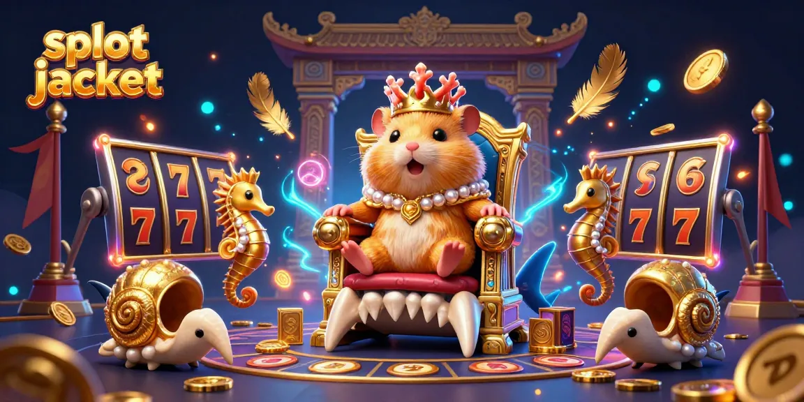 Memenangkan slot jackpot di Heroslot88 dengan raja hamster emas dan seahorse pengawal dalam suasana penuh kemewahan.
